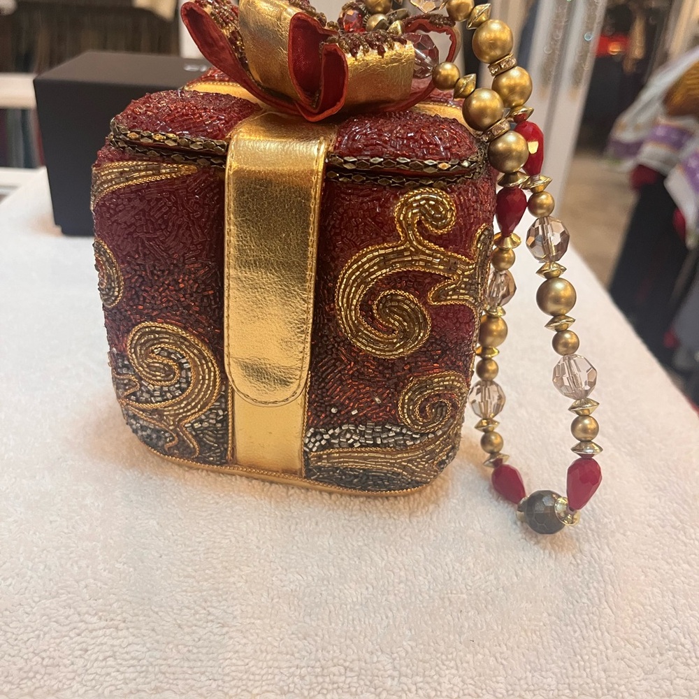 Mary Frances Red and Gold Beaded Box Bag